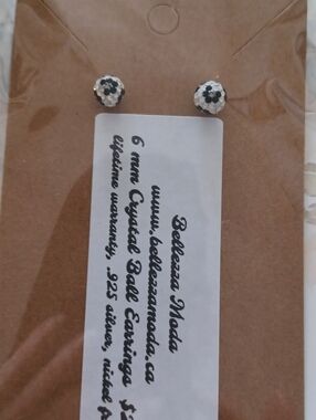 Crystal Ball Stud Earrings - Black & White